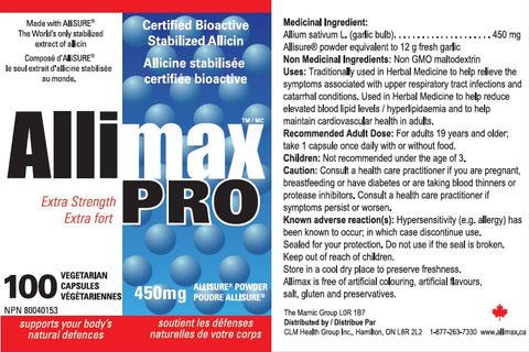 ALLIMAX - Allimax Pro 450mg 100 Vegicaps – Suplemento de Alho Allicin para Fortalecer a Imunidade do Corpo – Extrato Estabilizado de Allicin Extraído de Fontes Limpas