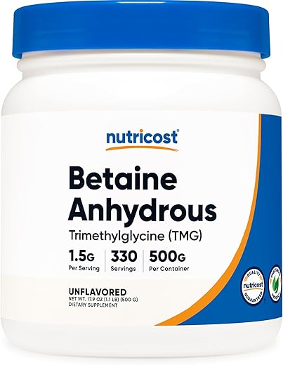 Betaine Anhydrous Trimethylglycine (TMG) em Pó 500g – Potencialize seus resultados! - Nutricost