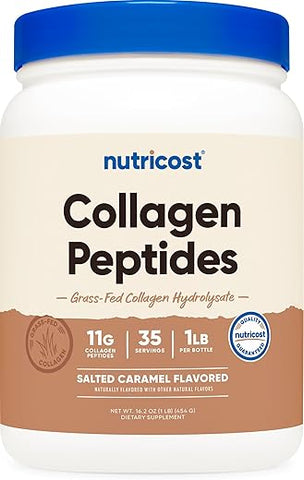 Colágeno em Pó 454g (Caramelo Salgado) – Hidrolisado de Colágeno Bovino de Pasto – Peptídeos de Colágeno - Nutricost