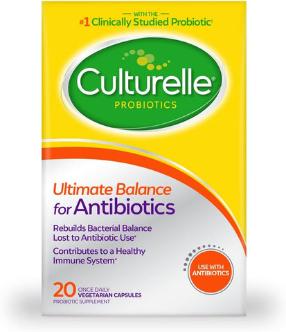 Probióticos Ultimate Balance – 20 Cápsulas – Restaura Bactérias Benéficas Perdidas Durante o Uso de Antibióticos - Culturelle