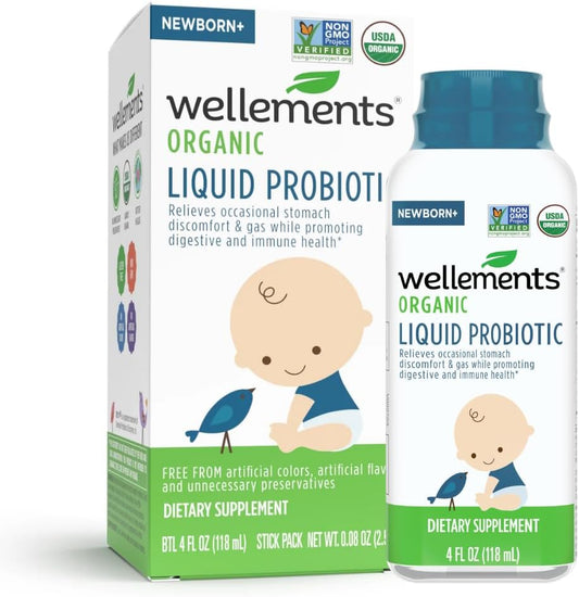 Probiótico Líquido Orgânico Certificado USDA 118 ml, Água para Cólicas - Wellements