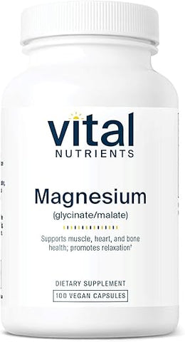 Magnésio Glicinato Malato | Suplemento Vegano de Magnésio 120mg para Mulheres e Homens | Suporte Muscular, Cardíaco e Ósseo | Promove Relaxamento | Livre de Glúten, Laticínios e Soja - Vital Nutrients