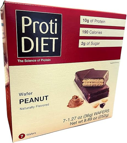 ProtiDIET - ProtiDiet – Barras de Wafer de Proteína, 10g de Proteína, 180 Calorias, Baixo Açúcar, 7 Porções por Caixa (Amendoim)