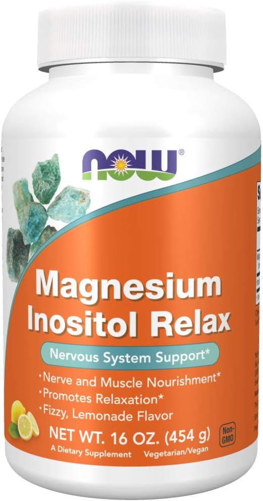 Suplementos, Magnésio Inositol Relax em Pó, Suporte ao Sistema Nervoso*, Sabor Limonada Efervescente, 16-Ounce (473 ml) - NOW Foods