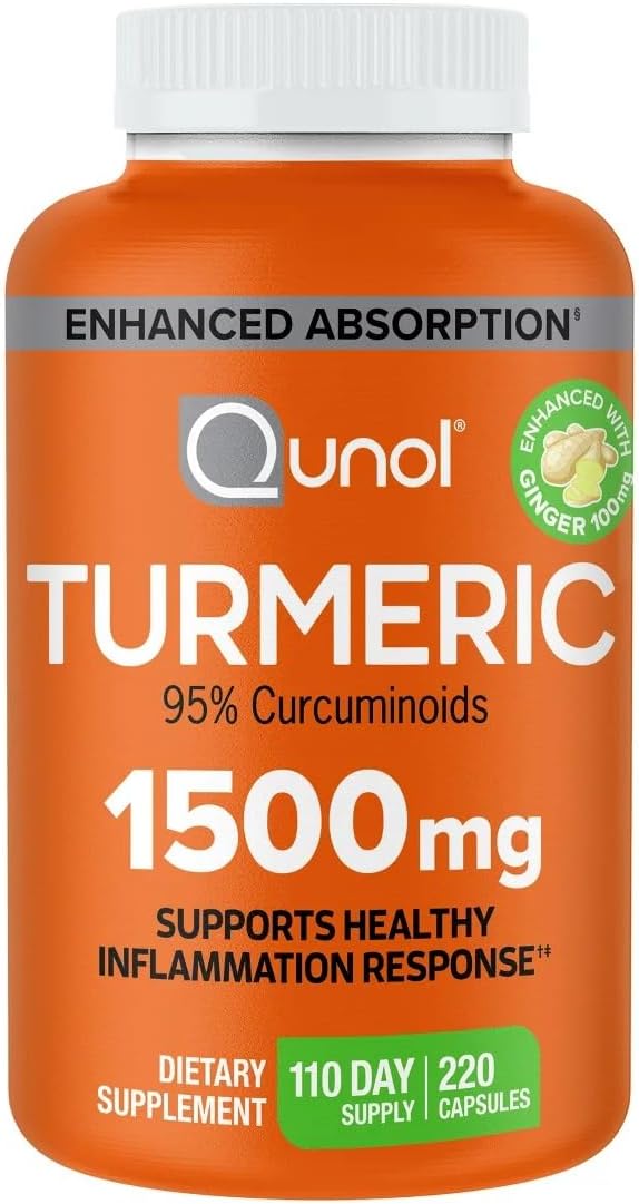 Qunols Cúrcuma Curcumina, 1500mg com Alta Absorção, Suporte para Articulações, Cápsulas de Cúrcuma Extra Forte, 220 Unidades
