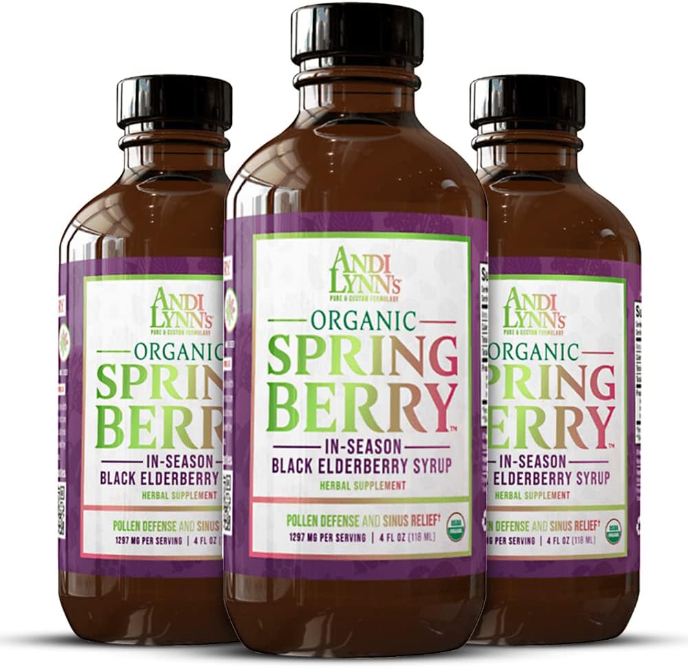 Andi Lynn's Pure & Custom Formulary - Andi Lynn’s SpringBerry: Xarope Orgânico de Sabugueiro Negro, Defesa contra Pólen