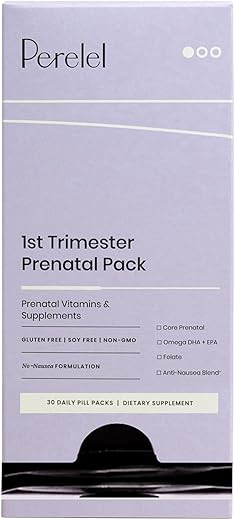 1º Trimestre – Ômega 3 Pré-natal para Mulheres – Sem Glúten, Laticínios e Soja – Não-OGM (30 Pacotes Diários de Comprimidos) - Perelel