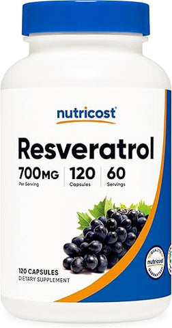 Resveratrol 700mg – 120 Cápsulas Veganas, Livre de Glúten, Não-OGM - Nutricost