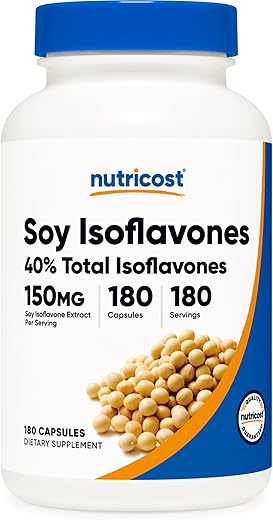 Isoflavonas de Soja 150mg, 180 Cápsulas Vegetarianas – Livre de Glúten, Não-OGM, Amigável aos Vegetarianos - Nutricost