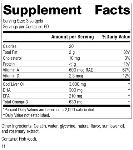 Standard Process Inc. - Óleo de Fígado de Bacalhau Standard Process – EPA e DHA – Suporte Ocular de Alimentos Integrais, Saúde da Pele, Suplemento Antioxidante para Saúde Óssea, Saúde Cardíaca, Saúde Ocular, Fortalecimento Ósseo – 180 Softgels