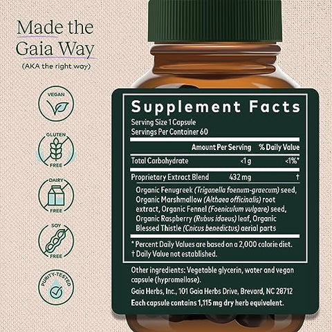 Lactation Support – Suporte à Produção Saudável de Leite em Mães Lactantes* – Feno-grego e Semente de Funcho – 60 Cápsulas Líquidas Veganas Fitoterápicas (20 Dias de Suprimento) - Gaia Herbs