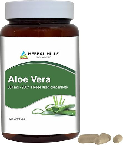 Cápsulas de Aloe Vera (Aloe barbadensis) | 120 Cápsulas (500 mg) | Pó Liofilizado de Aloe Puro, Alta Concentração, Suporte ao Bem-Estar Geral | HERBAL HILLS - HERBAL HILLS