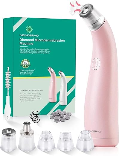Máquina de Microdermoabrasão 2 em 1 para o Rosto, Dispositivo de Microdermoabrasão com Diamante Recarregável por USB – Tratamento Facial Avançado em Casa (Rosa) - NEWDERMO