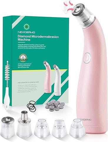 Máquina de Microdermoabrasão 2 em 1 para o Rosto, Dispositivo de Microdermoabrasão com Diamante Recarregável por USB – Tratamento Facial Avançado em Casa (Rosa) - NEWDERMO