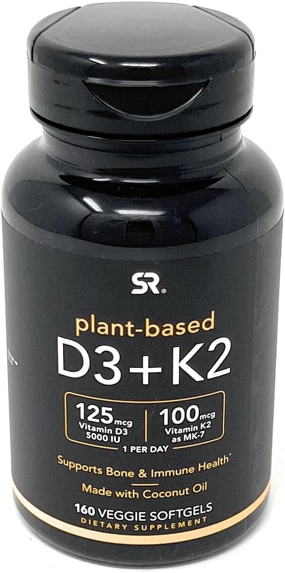Vitamina D3 K2 Sports Research com 5000 UI de D3 à base de plantas – Marca em destaque