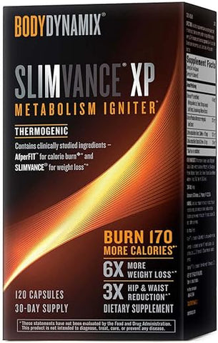 BodyDynamix - Slimvance XP – Suplemento Termogênico para Perda de Peso e Queima de Gordura | Fórmula para Aumento de Energia e Metabolismo | 120 Cápsulas