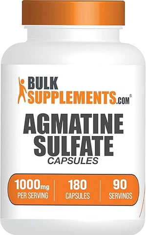 com Agmatine Sulfate Capsules – Suplemento de Óxido Nítrico, Agmatine Sulfate 1000mg – Livre de Glúten, 2 Cápsulas por Porção, 180 Cápsulas (Pacote de 1) - BulkSupplements