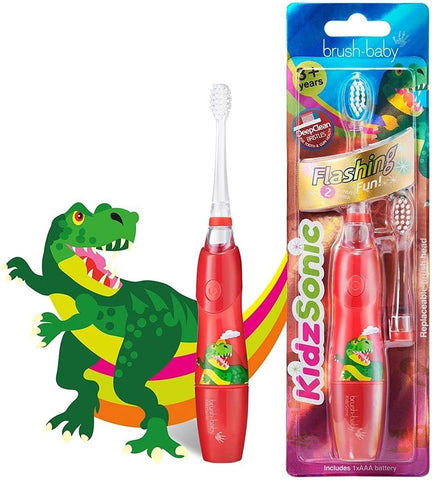 Escova de Dentes Elétrica Infantil brush-baby KidzSonic para Crianças de 3 Anos – Luzes de Discoteca, Vibração Suave e Temporizador Inteligente Proporcionam uma Experiência Divertida de Escovação – 2 Cabeças de Escova