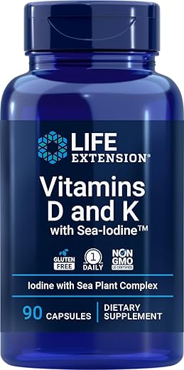 Vitaminas D e K da Life Extension com Sea-Iodine, 90 Cápsulas – Suplemento para Saúde e Longevidade