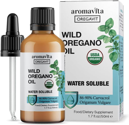 AROMAVITA - Óleo de Orégano Selvagem Solúvel em Água Oregavit – Digestivo, Suporte Imunológico, Saúde Respiratória, Suplemento Dietético Vegano Natural – Enxaguante Bucal, para Gengivas Saudáveis – Alivia Dores de Garganta e Potencializa
