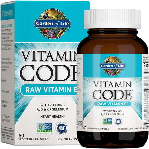 Vitamina E – Suplemento de Vitamina E Raw Vitamin Code com Vitaminas A, D | 60 cápsulas | 100% natural - Garden of Life