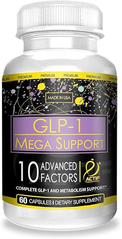 GLP-1 Mega Support – 10 Fatores Avançados de Perda de Peso e Probióticos – Ativador GLP-1 e Suporte ao Metabolismo – Não OGM – Fabricado nos EUA – 60 Cápsulas - ACTIF