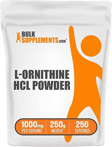 com L-Ornithine HCl Powder – Aminoácidos em Pó, Livre de Glúten, 1000mg por Porção, 250g (Pack de 1) - BulkSupplements