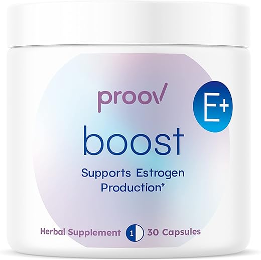 Boost – Suplemento Natural para Equilibrar a Produção de Estrogênio em Mulheres, Suporte para Menopausa | Óleo de Prímula, Trevo Vermelho, Dong Quai, Black - Proov