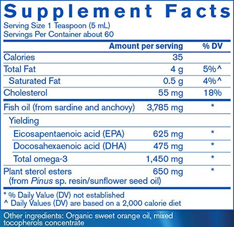 Finest Pure Fish Oil com Plant Sterols e Óleo Essencial de Laranja para Apoiar a Saúde Cardiovascular Ótima | 300 ml - Pharmax