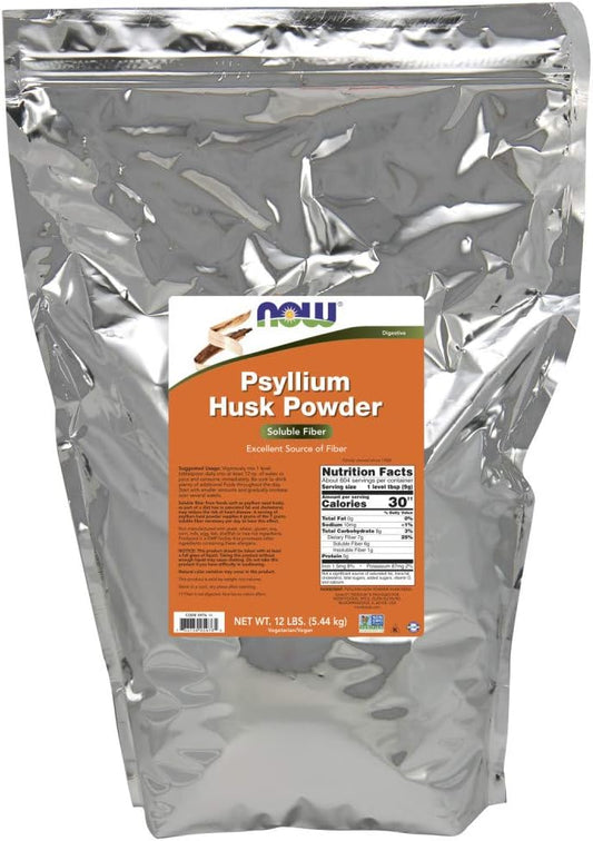 NOW Foods - Psyllium Husk Powder NOW, 12 libras (5,44 kg) – Fibra Solúvel para Saúde Digestiva