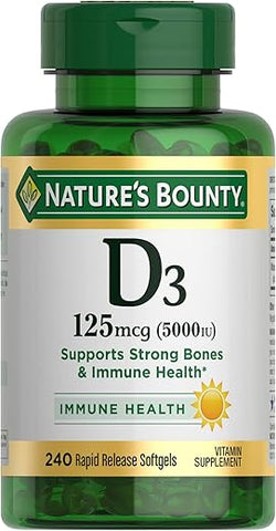 Nature's Bounty - Nature’s Bounty Vitamina D3, Suporte Imunológico, 125 mcg (5000 UI), Cápsulas Gelatinosas de Liberação Rápida, 240 Unidades