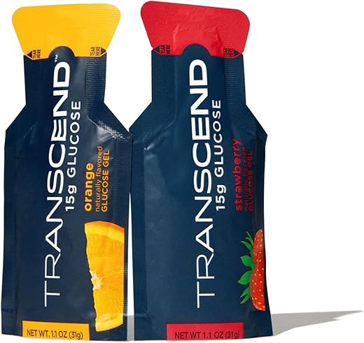 Foods Géis de Morango e Laranja (31g, Pacote com 10) Gel de Carboidrato de Ação Rápida Sabor Morango e Laranja – Sem Cafeína, Sem Glúten - Transcend