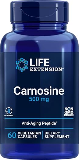 Carnosine – Envelhecimento Saudável, Recuperação de Exercícios, Sem Glúten, Não-OGM, Vegetariano, 60 Cápsulas - Life Extension