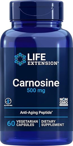 Carnosine – Envelhecimento Saudável, Recuperação de Exercícios, Sem Glúten, Não-OGM, Vegetariano, 60 Cápsulas - Life Extension