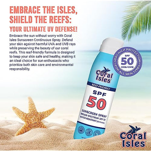 Coral Isles - Protetor Solar Spray FPS 50 – Proteção UVA/UVB de Amplo Espectro – Octinoxate 50g