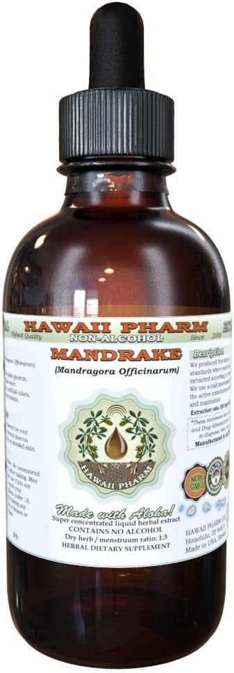 Extrato Líquido de Mandrágora Sem Álcool, Raiz Seca de Mandrágora (Mandragora Officinarum) Glicerito Herbal Natural, EUA 60 ml - Hawaii Pharm