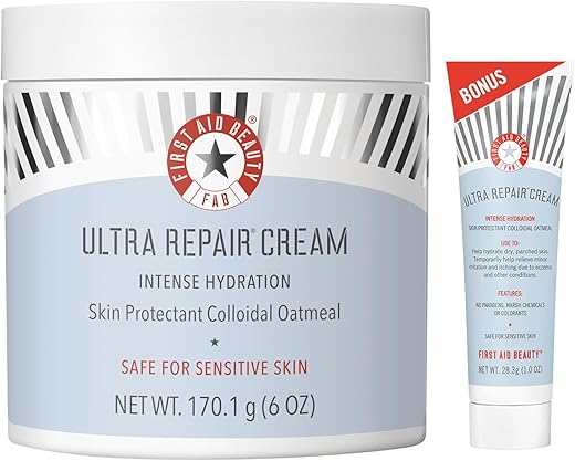 Ultra Repair Cream – Hidratante Intenso para Rosto e Corpo – Fortalece a Barreira da Pele, Alivia Instantaneamente a Pele Seca e Eczema – 6 oz Bônus (177 ml) - First Aid Beauty