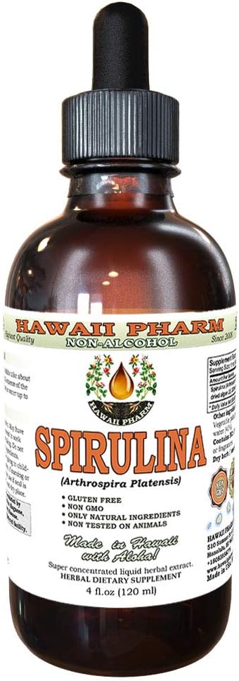 Spirulina Líquida Sem Álcool, Extrato Orgânico de Spirulina (Arthrospira platensis) Alga Seca Glicerina Herbal Natural, Hawaii Pharm, EUA 120 ml