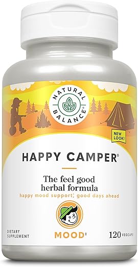 Happy Camper – Suplemento de Suporte ao Bom Humor – Cápsulas de Gotu Kola, Flor da Paixão e Kava Kava – Garantia de 60 Dias (120 Unidades) - Natural Balance