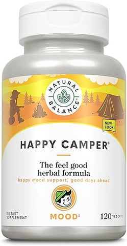 Happy Camper – Suplemento de Suporte ao Bom Humor – Cápsulas de Gotu Kola, Flor da Paixão e Kava Kava – Garantia de 60 Dias (120 Unidades) - Natural Balance