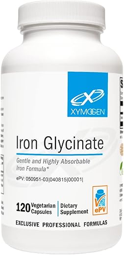 Iron Glycinate – Suplemento de Ferro Gentil e Altamente Absorvível para Mulheres e Homens – 29mg Ferro Bisglicinato Quelato Patenteado Suporta Níveis Saudáveis de Ferritina e Hemoglobina (120…) - XYMOGEN