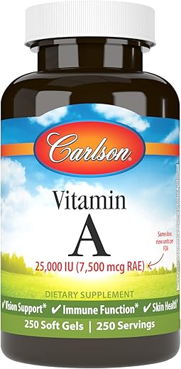 Vitamina A, 25000 UI (7500 mcg RAE), Suporte Imunológico, Saúde Visual, Antioxidante, Suplemento de Vitamina A, 250 Softgels - Carlson