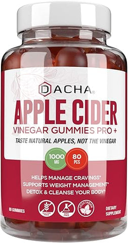 DACHA - Gomas de Vinagre de Maçã Premium – 80 Unidades, 1000mg Cru, Orgânico, Não Filtrado ACV da Mãe, Não Pegajoso, Imunidade, Desintoxicação, Fitness