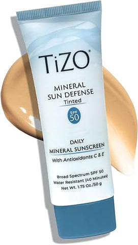 TiZO® Mineral Sun Defense Tinted SPF 50 | Proteção UVA e UVB | Suave para uso diário | Todos os tipos de pele | 50 g