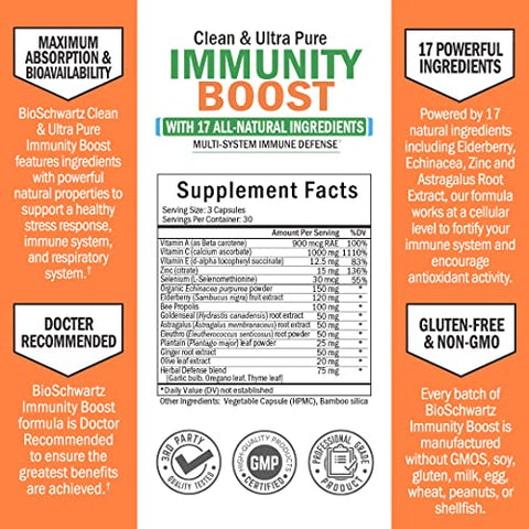 BioSchwartz - Suplemento Imunológico com Vitamina C 1000mg Zinco Extrato de Sabugueiro Raiz de Gengibre Beta Carotenos, Reforço da Imunidade para Adultos, Antioxidantes Naturais de Defesa Imunológica Vitaminas por