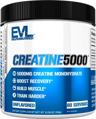 Pure Creatine Monohydrate Powder 5000mg – Bebida de Recuperação Pré e Pós-Treino para Aumento de Massa Muscular e Desempenho Atlético - Evlution
