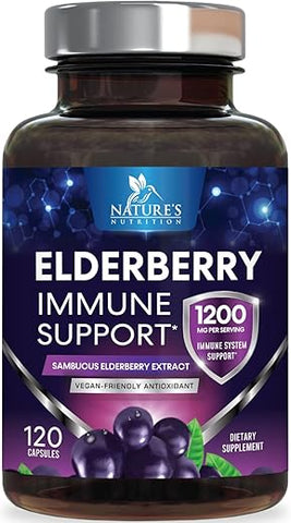 Nature's Nutrition - Cápsulas de Extrato 10:1 de Sabugueiro para Suporte Imunológico – Suplemento Diário de Suporte Imunológico para Adultos, Vitaminas Naturais de Sabugueiro Preto Sambucus, Vegano, Sem Açúcar