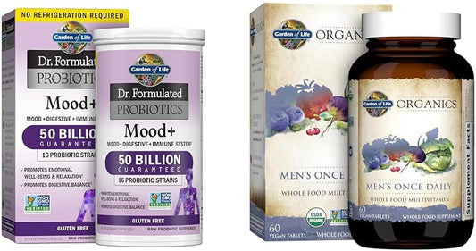 Probióticos Dr. Formulado Humor 60ct e Multivitamínico Orgânico Diário para Homens 60ct - Garden of Life