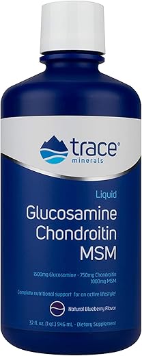 Glucosamina Condroitina MSM Líquida | Suplemento Completo para Estilo de Vida Ativo | Suporta Articulações, Cartilagem e Mobilidade | Sabor Natural de Mirtilo | 32g - Trace Minerals