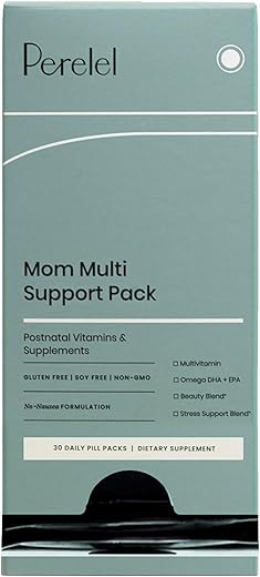 Mom Multi Support Pack – Vitaminas Pós-Parto para Mulheres Apoiarem a Maternidade Inicial e a Amamentação – Sem Glúten, Soja e Laticínios, Não-OGM (30 Pacotes Diários de Comprimidos) - Perelel